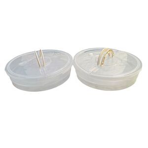 2 pack 12 “ plastic clear white cake or food tray with lid for home and kitchen